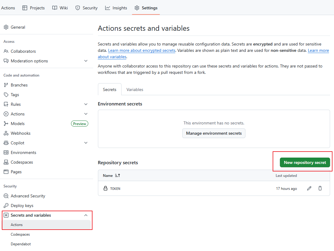 创建secrets.PERSONAL_TOKEN